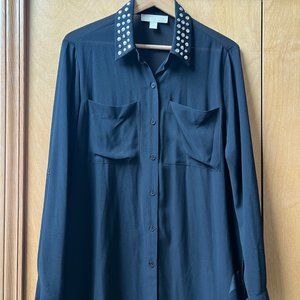 MICHAEL KORS - Women's Black Metal Studded Collar BUTTON DOWN FRONT LONG SLEEVES
